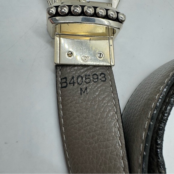 Brighton Reversible Leather Belt Black and Gray Taupe Silver Buckle Sz Medium - Picture 9 of 10